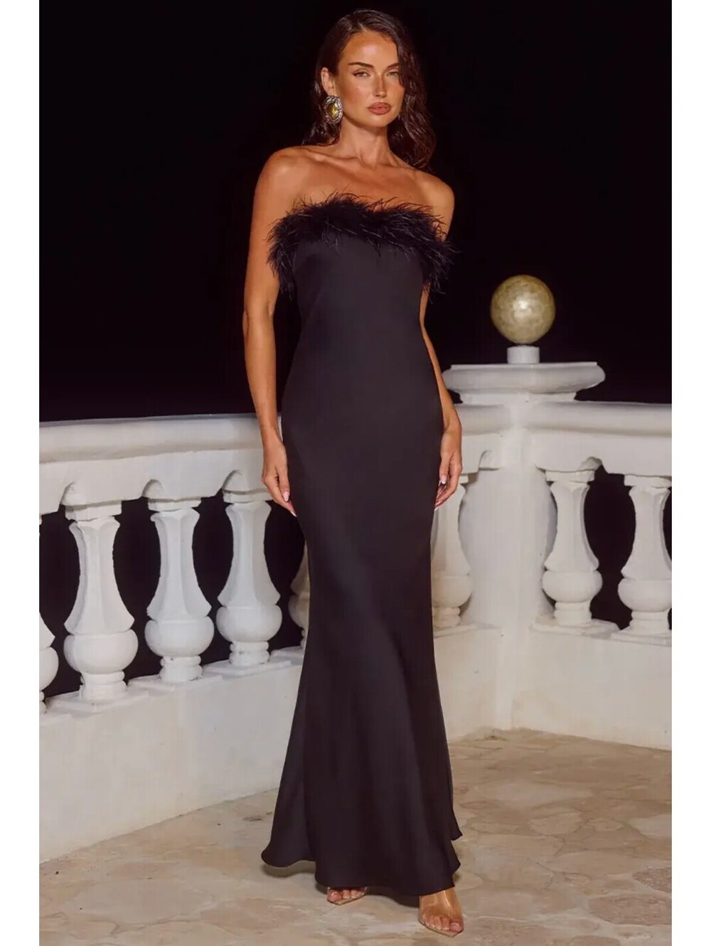 Runaway The Label Ariana Strapless Feather Trim Maxi Dress NWT M